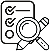 A form with a pencil and magnifying glass to represent administrative accessibility