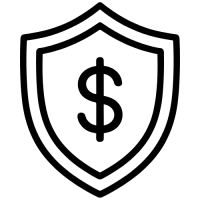 A shield with a dollar symbol in the middle to represent financial security