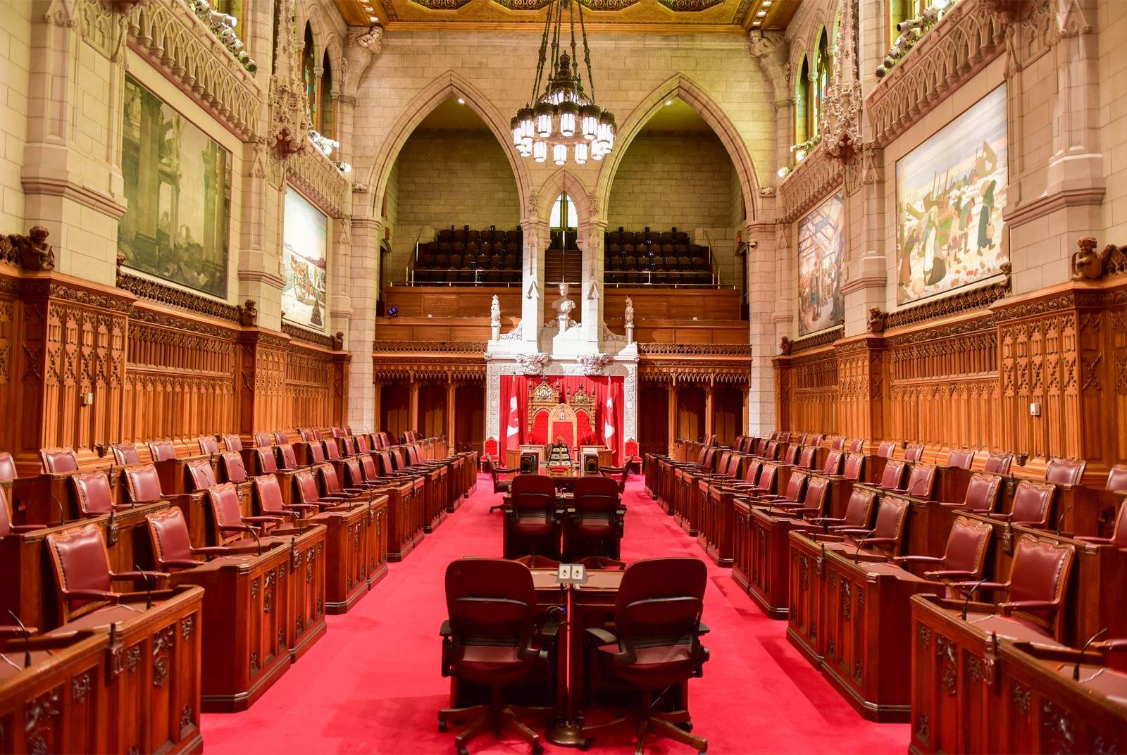 Interior of red chamber where Senate of Canada sits